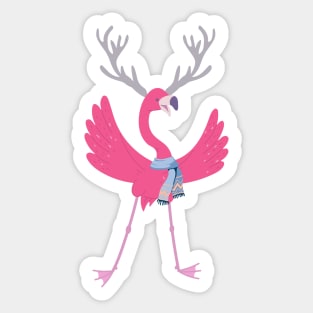 Funny Christmas Flamingo Reindeer Antlers Sticker